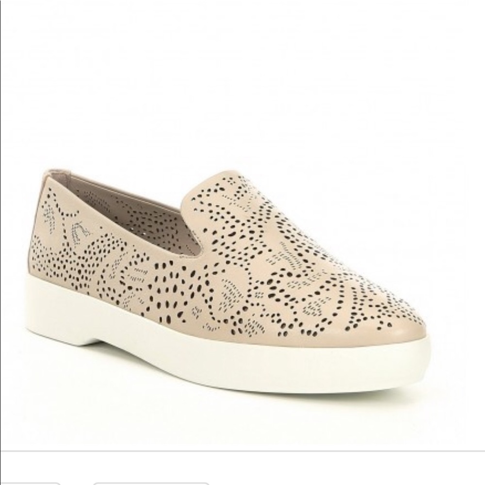 Donna Karen Pia Perforated light taupe pull on flat shoes size 6.5. Cream loafer